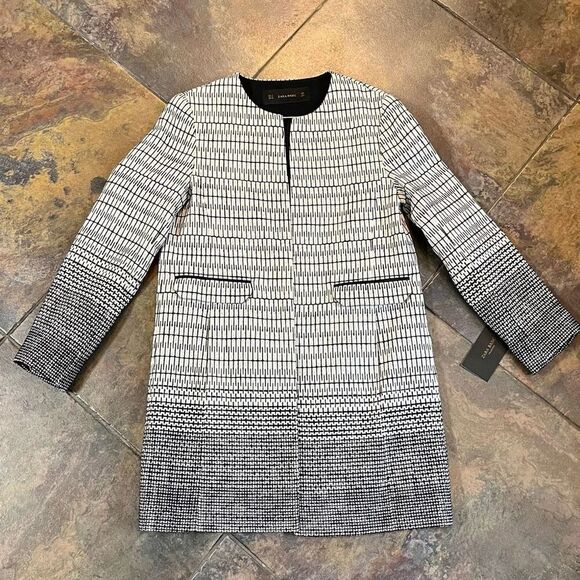 NWT Zara Basic Ombre Embro Open Front Collarless Jacket Medium - Picture 6 of 16
